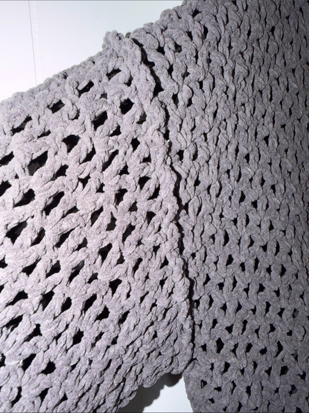 POL Charcoal Crochet Button‑Front Cardigan Sweater Knit Squares Size L - Picture 4 of 13